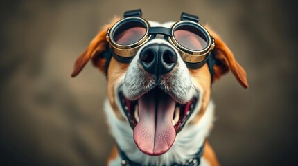 Lively Dog with Open Mouth and Steampunk Touches in Playful Moment”16:9 ar Levity and Laughter - 
digital art