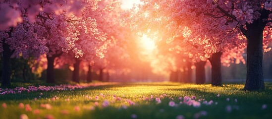 Obraz premium Sunset Blossom Path, Spring Meadow