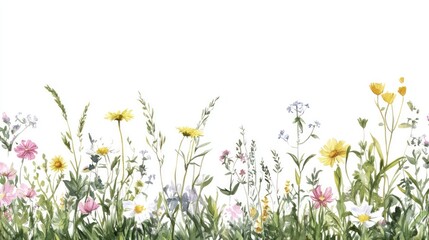 Fototapeta premium Watercolor Meadow Flowers Border