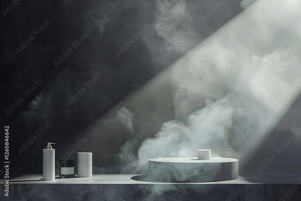 Poster abstract scene with smoke and rays of light on a dark background
