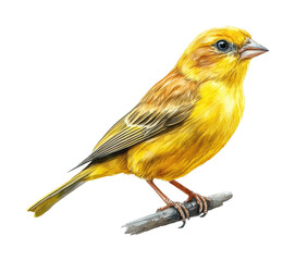 Canary perched on branch nature scene isolated on transparent background, png