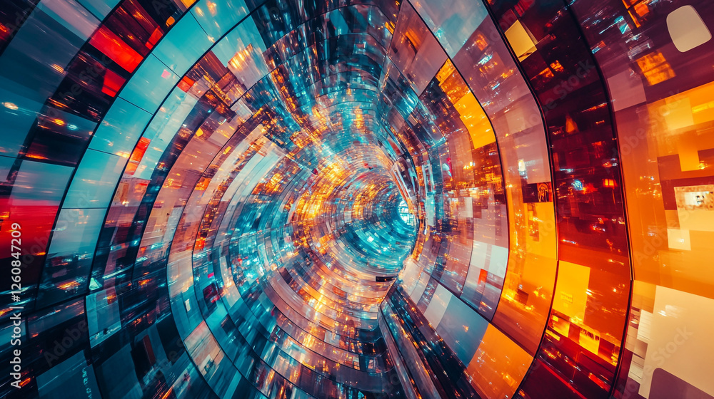 Aufkleber colorful abstract swirl with vibrant lights and geometric patterns in a digital space