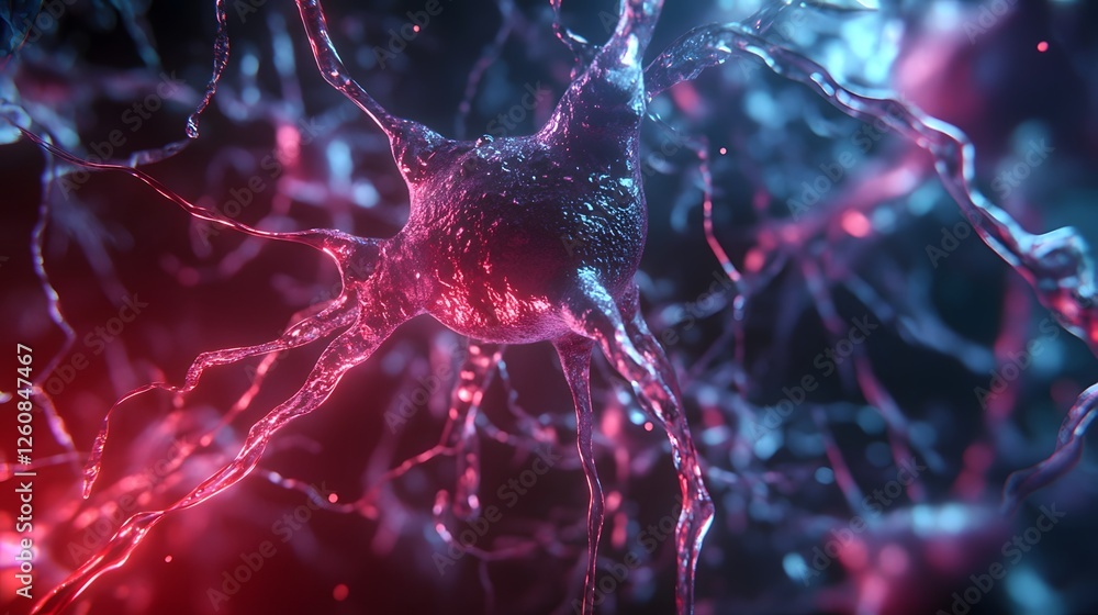 Fototapete glowing electrical neural network synaptic signaling and communication abstract futuristic microscop