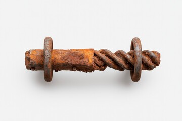 Rusty Twisted Metal Rod with Circular Rings, Industrial Style, Vintage Texture and Weathered Appearance