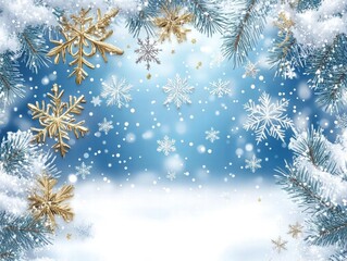 Winter Wonderland: Snowflakes and Pine Branches