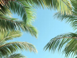 Naklejka premium Tropical Palm Tree Leaves Against Blue Sky