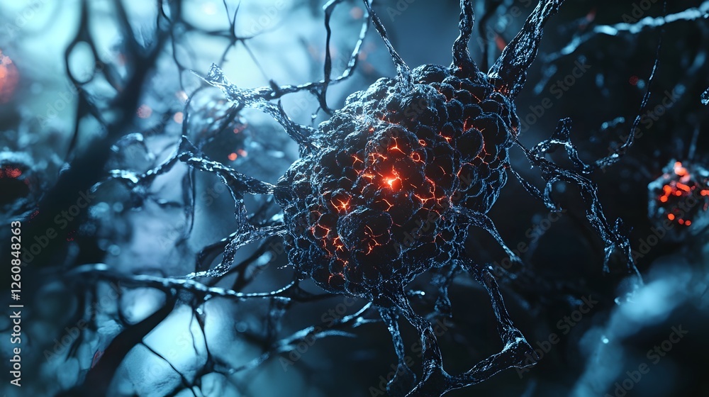 Aufkleber glowing nerve cell or neuron with intricate neural network structure in an abstract digital microsco