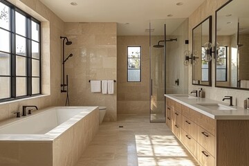 Elegant minimalist bathroom design modern home interior luxurious bright floating vanity concept
