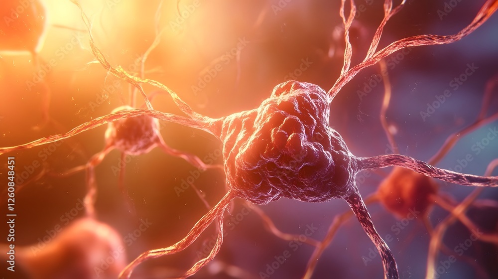 Poster Glowing neural connections and intricate biological structures reveal the complexity of the central nervous system  This microscopic image captures the intricate web of neurons synapses
