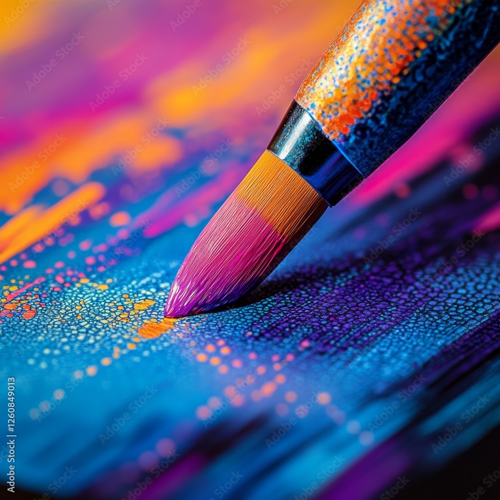 Poster colorful brushstrokes: a vibrant painting in progress, illustrating the creative process with a macr