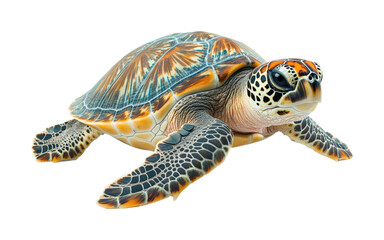 Swimming turtle in clear ocean waters isolated on transparent background, png