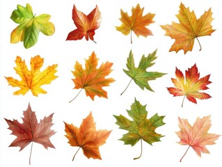 Autumn Leaves Collection: Watercolor Painting of Colorful Foliage