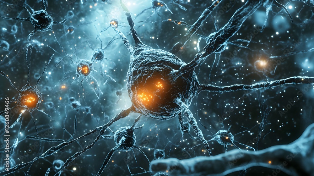 Fototapete glowing neural network connections in the cerebral cortex visualizing the complex electrochemical ac