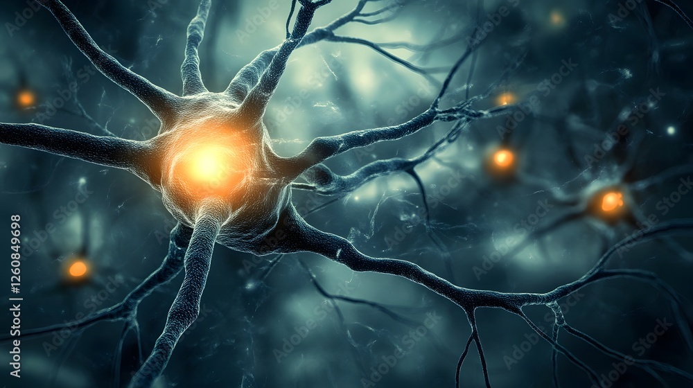 Fototapete Glowing neural network connections representing the intricate electrical signals and communication processes occurring within the human brain