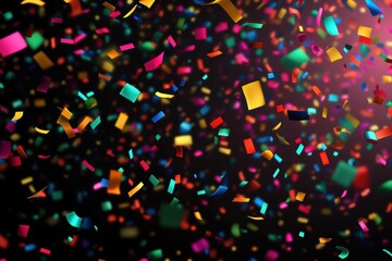 Colorful Confetti Falling on Black Background