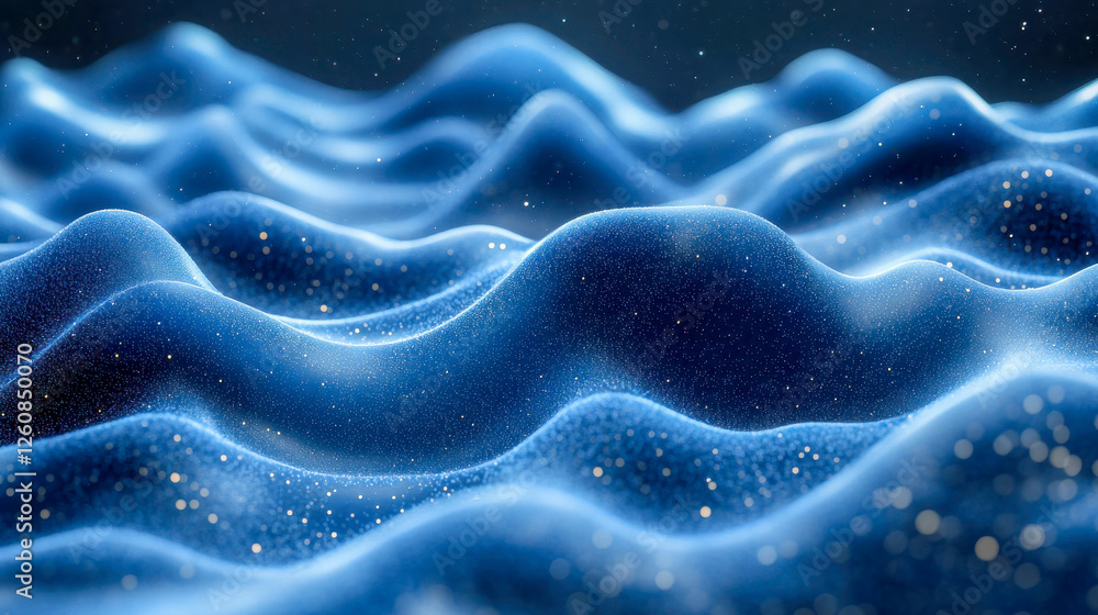 Poster abstract gravity waves creating a surreal undulating landscape with glowing golden peaks