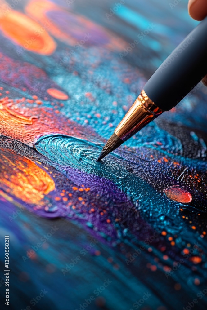 Aufkleber Painting the Cosmos: A Brushstroke of Imagination Unveiling a Universe of Color on Canvas with a Metallic Detail Fine Art Tool, a Symphony of Creativity.