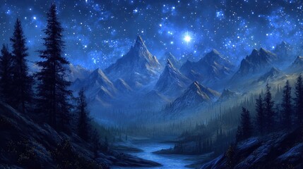 Starry Mountain Valley Night Landscape