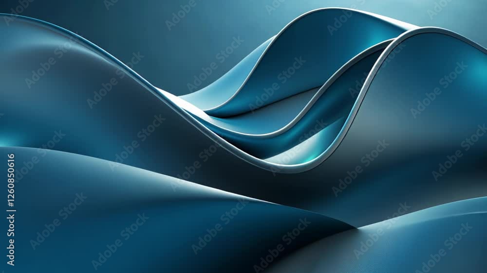 Poster exploring the elegance of flowing shapes in a captivating blue landscape of textures and soft curves