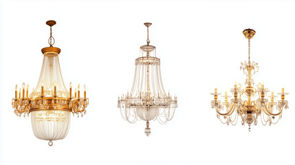 Set of four chandeliers isolated on white background