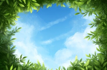 Hand-Drawn Green Grass Border with Blue Sky Background in Cartoon Style