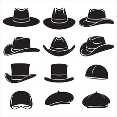 set of vector various style, beach hat silhouette	