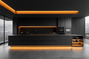 Sleek black-and-white kitchen design modern home interior photography contemporary style high fidelity minimalist aesthetic
