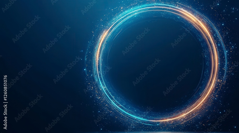 Poster a glowing circle of blue and orange light sparkles against a dark background, creating a dynamic, fu