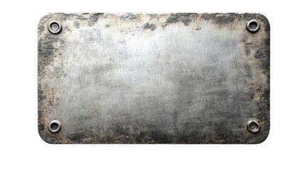 Old weathered metal plate with rivets on transparent background
