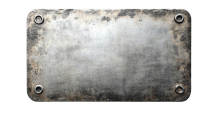Old weathered metal plate with rivets on transparent background