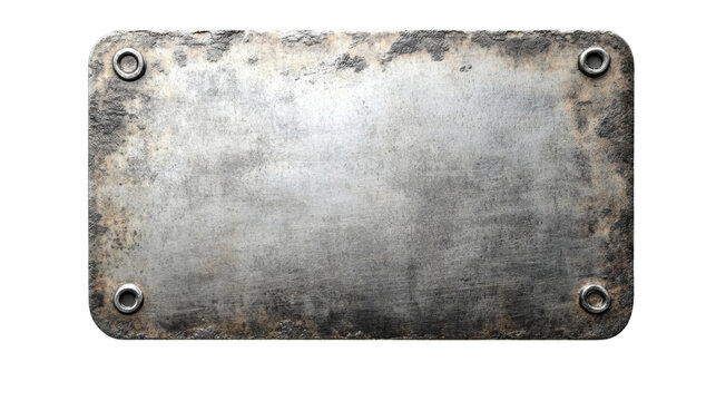 Old weathered metal plate with rivets on transparent background
