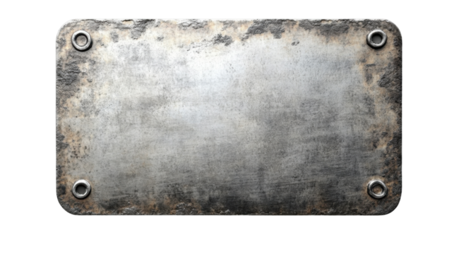 Old weathered metal plate with rivets on transparent background