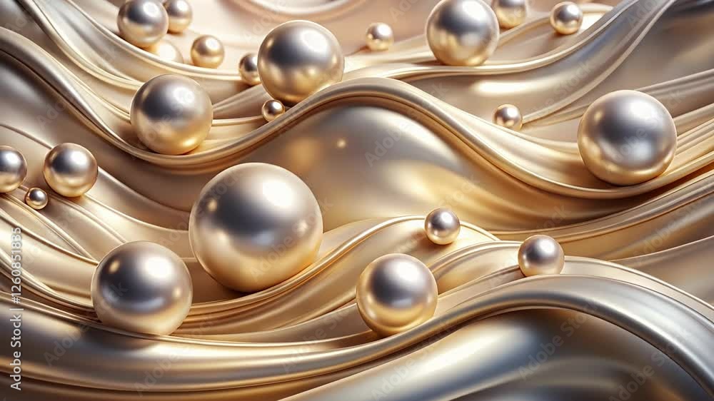 Poster captivating waves of gold mesh with shimmering spheres in a captivating abstract display of elegance