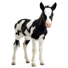 Fototapeta premium Paint foal standing, white background, farm animal