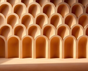 Obraz premium A repetitive pattern of curved arches in a warm-toned material, creating a visually striking and textured background.