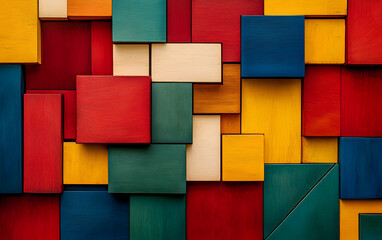 Colorful Wooden Block Pattern with Geometric Arrangement

