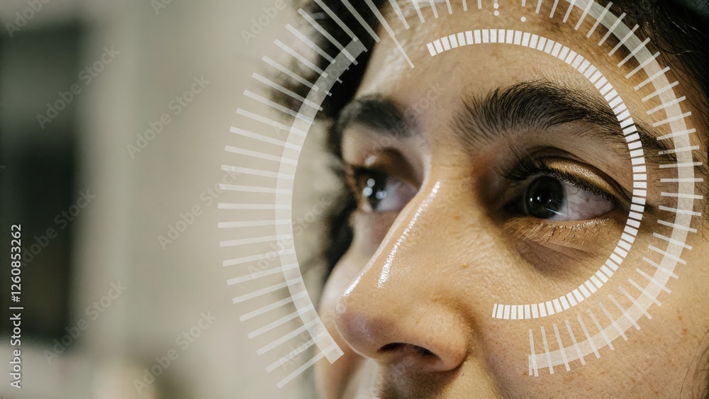 Poster a closeup of a persons face featuring an augmented reality overlay that illustrates pressure reading