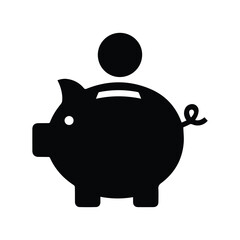 Piggy bank silhouette icon, isolated on white background. Vector illustration.