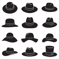 set of vector various style, beach hat silhouette	
