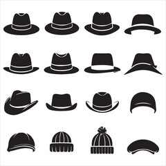 set of vector various style, beach hat silhouette	