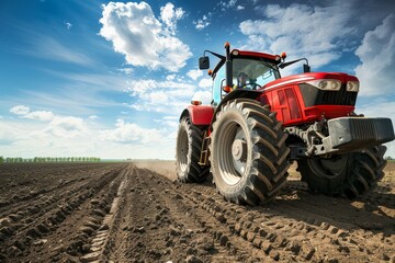 Obraz premium Farmer in tractor preparing land with seedbed cultivator as part of pre seeding activities. Neural network ai generated