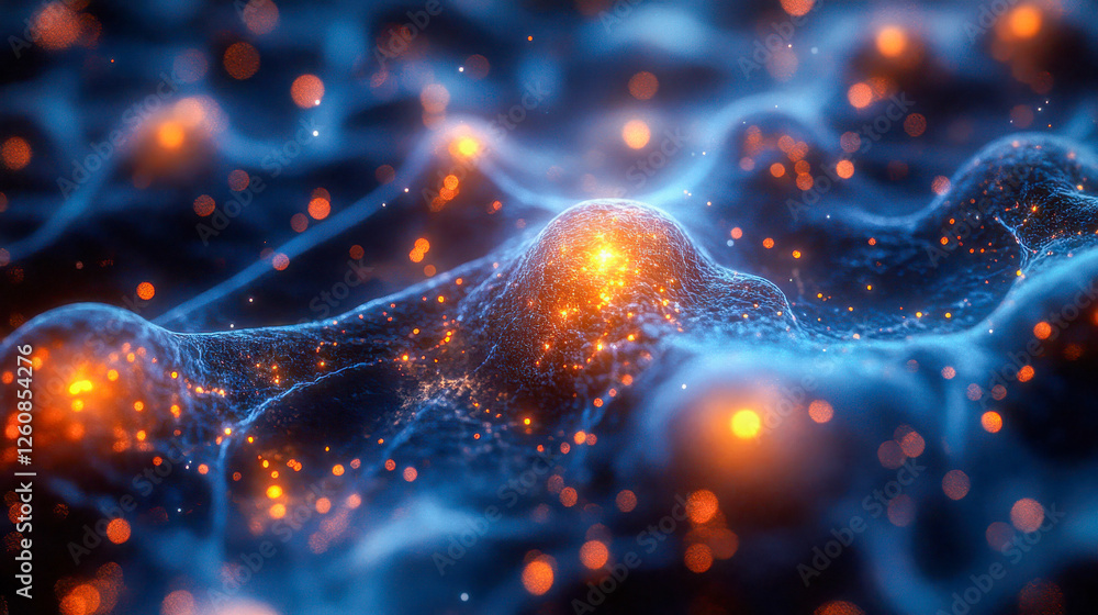Poster digital abstract representation of a neural network with glowing nodes and interconnecting lines in 