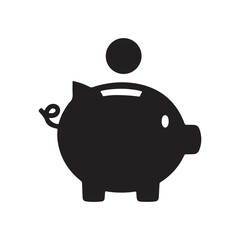 Piggy bank silhouette icon, isolated on white background. Vector illustration.