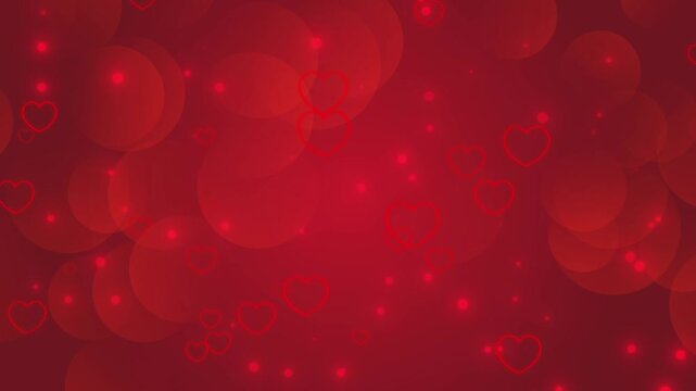 Red valentine day heart animated background. 3D red heart flying. Wedding anniversary, love background. Beating Heart. Bokeh, shiny and glowing particles falling, sparkle, with heart. Seamless 4K	