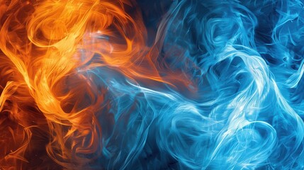 Fototapeta premium Fluid, two colors of vibrant blue and orange swirling together in a dynamic, mesmerizing pattern perfect for abstract art.