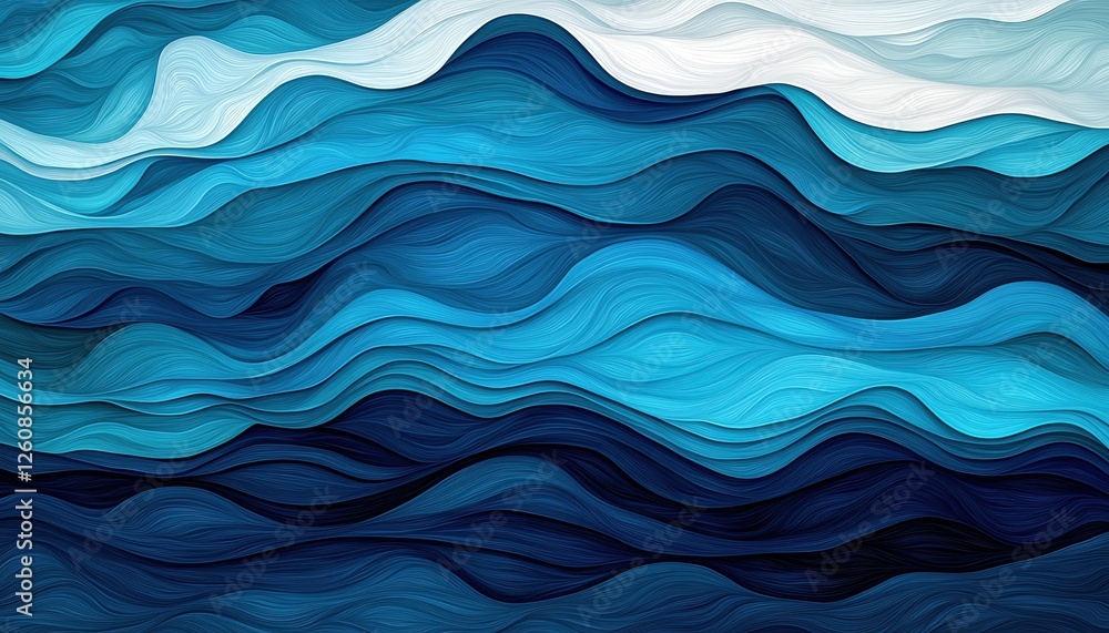 Poster abstract waves in blue tones create a tranquil and fluid artistic representation.