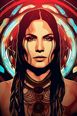 Hand Painted Portrait of a Woman With Spiritual Elements in Background