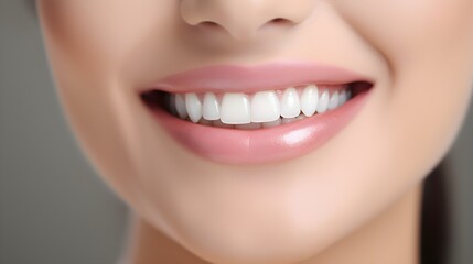 Obraz premium Close up of a Woman s Bright Healthy Smile with White Teeth and Pink Lips