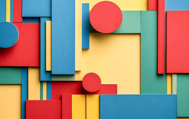 Geometric Abstract Composition with Colorful Circles and Squares

