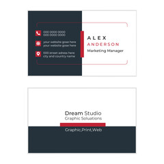 Corporate Business Card Designe Set With Blue, Red, White. Marketing Business Template.Abstract Business and Creative Design.